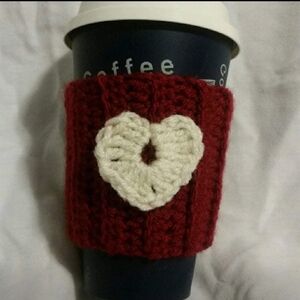 Red Crochet Coffee Sleeve with Heart